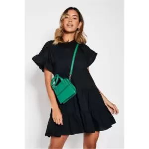 Image of I Saw It First Woven Frill Sleeve Tiered Smock Dress - Black