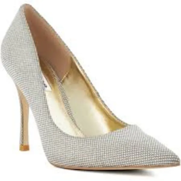 Image of Dune London Attention Glitter Heeled Court Shoes - Silver, Size 7, Women Ilver VP1RT Female 7