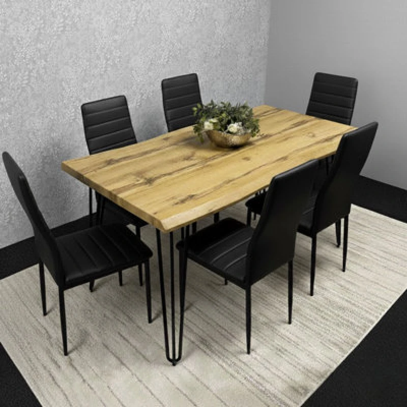 Image of Kosy Koala Modern Dining Table Set With 6 Black Faux Leather Chairs Dining Room Furniture