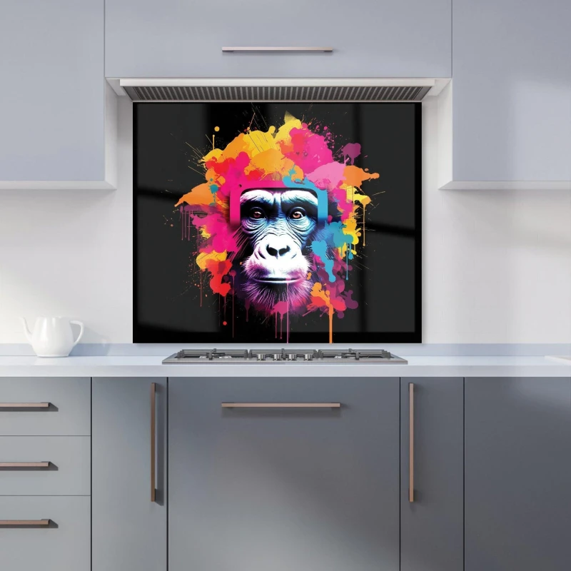 Image of Warren Reed - Designer Multi Coloured Monkey Face Kitchen Splashback in Pink Size: 700mm x 750mm Pink Unisex 700mm x 750mm