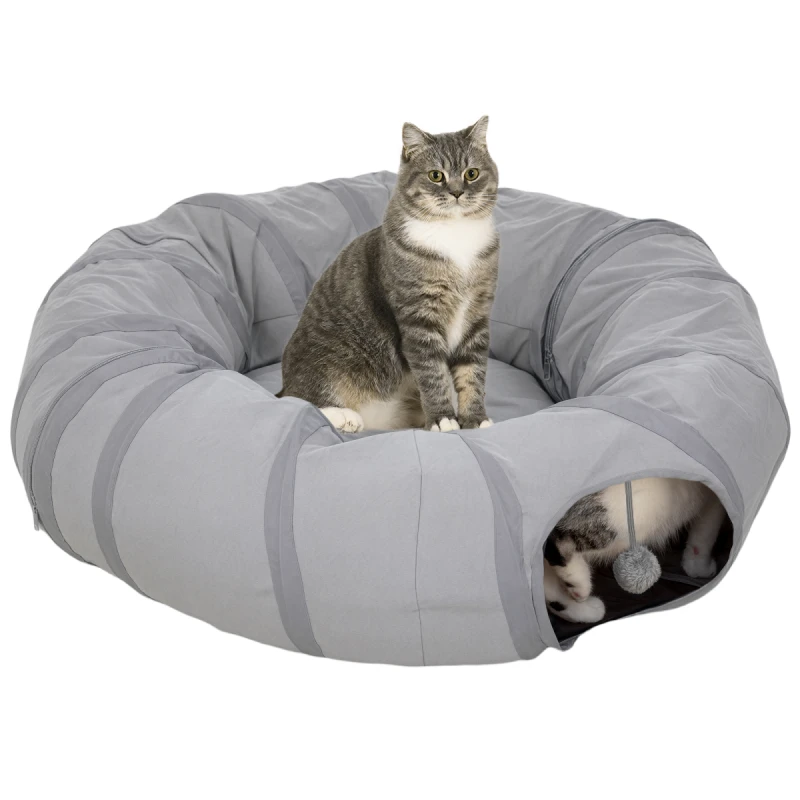 Image of PawHut PawHut 2 in 1 Cat Tunnel with Bed, Cat Play Tunnel for Indoor Cats, Grey