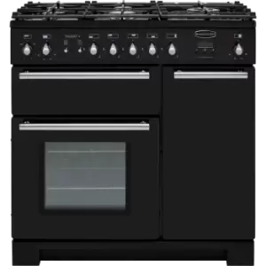 Image of Rangemaster Toledo + TOLP90DFFGB/C 90cm Dual Fuel Range Cooker - Black / Chrome - A/A Rated