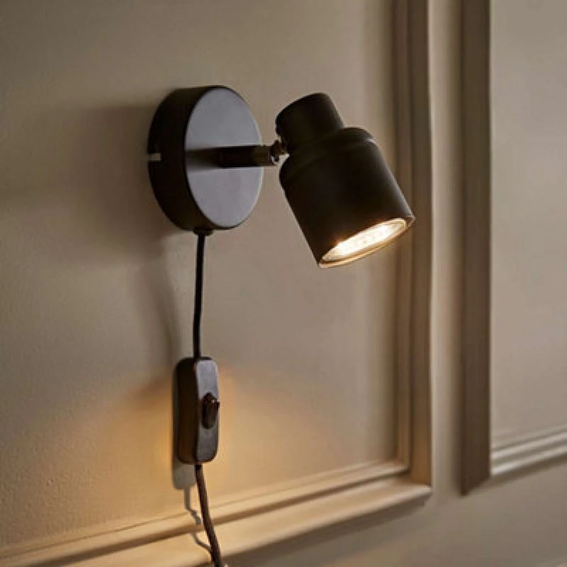 Image of ValueLights Benton Black IP44 Wall Light With Cable Plug Black