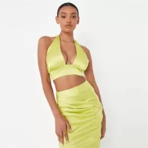 Image of Missguided Satin Halter Top Co-Ord - Green