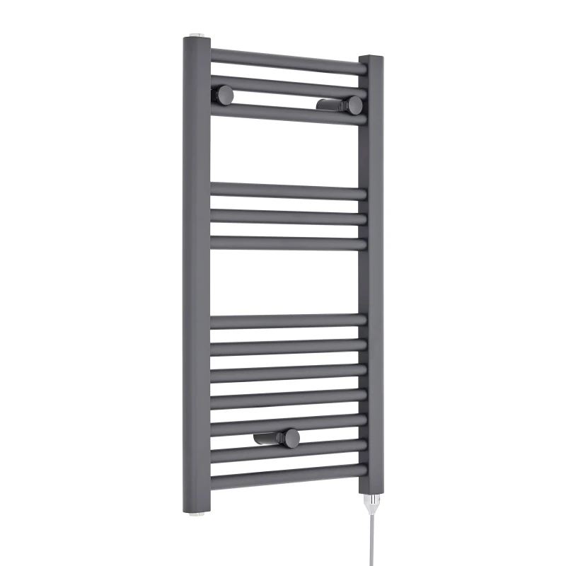 Image of Balterley Electric Vertical Round Towel Rail 300 Watt Anthracite 720x 400mm Grey