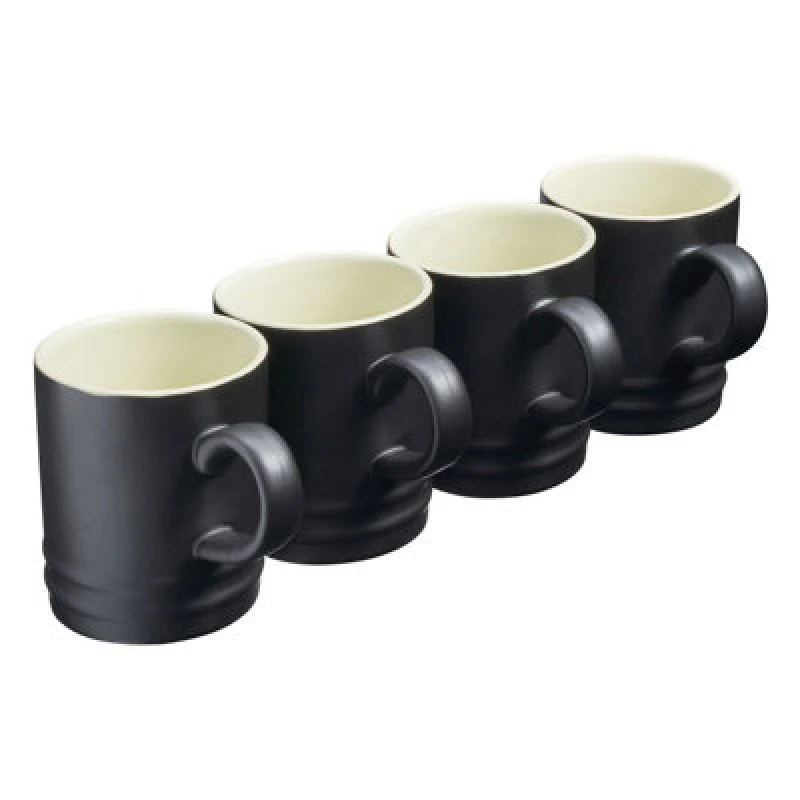Image of Cooks Professional Set Of 4 Colourful Stoneware Mugs - Tea Coffee Drinking Cups 350Ml Capacity - Dishwasher & Microwave Safe - Black