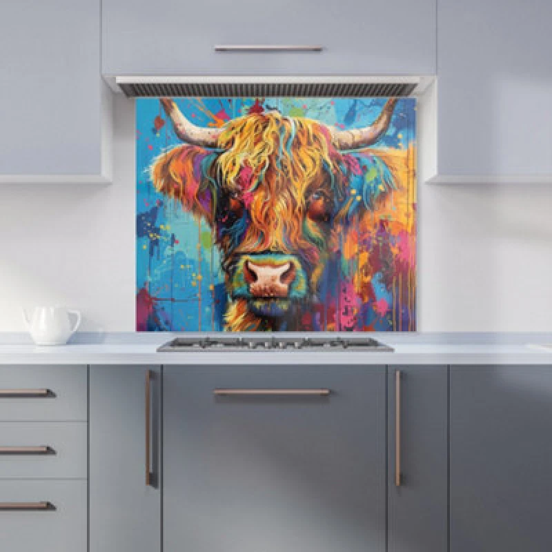 Image of Warren Reed - Designer Splashart Highland Cow Kitchen Splashback W900Mm X H750Mm, Multi WR00886-P449