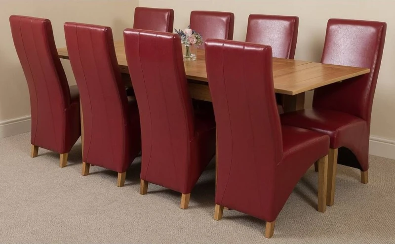 Image of Thats Furniture Richmond 140-220cm Oak Extending Dining Table & 8 Lola Leather Chairs in Red Red Unisex
