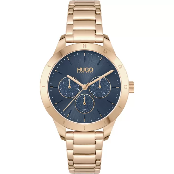 Image of HUGO Ladies Rose Gold Plated Navy Dial Bracelet Watch