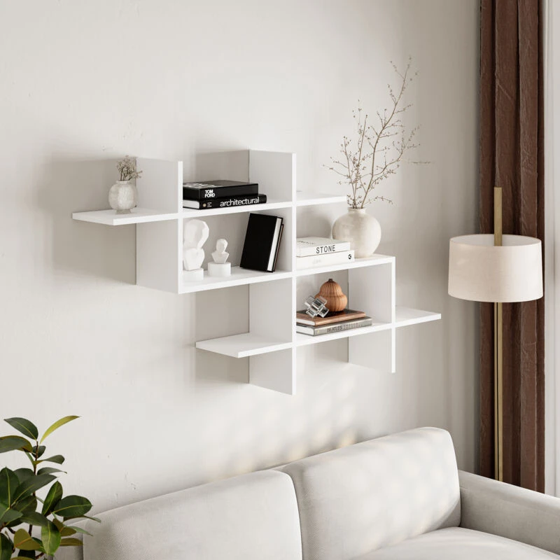 Image of DECORTIE Decortie - Halic Wall Mounted Modern Bookcase Display Unit - White - White M.KT.01.11041.1