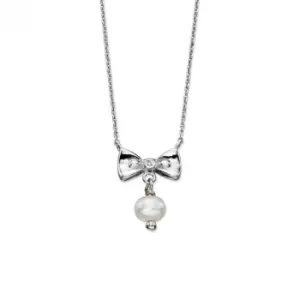 Image of Sterling Silver White Pearl Bow Drop Necklace N4077