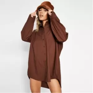 Image of I Saw It First Oversized Dip Hem Shirt Dress - Brown