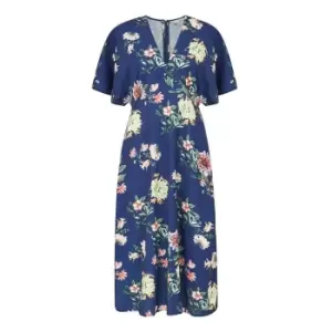 Image of Yumi Navy Floral Blossom Print Kimono Dress - Blue