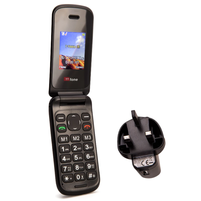 Image of TTfone TTfone Black Flip Big Button GSM Mobile Phone - Cheap & Simple - Charger Included