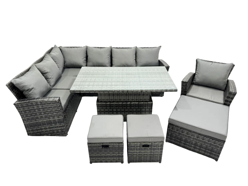 Image of Fimous Poly Rattan Outdoor Patio Corner Sofa Set with 3 Stools in Dark Grey Dark Grey Unisex