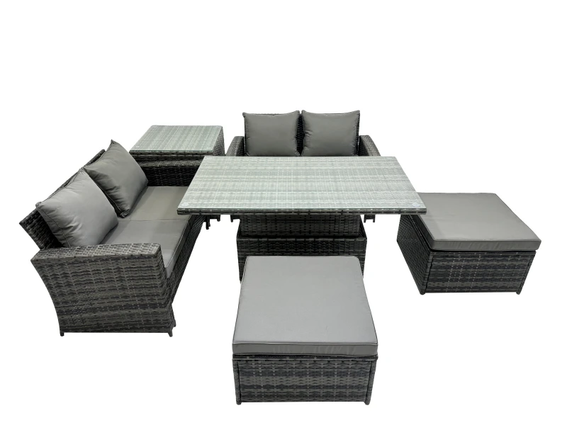 Image of Fimous Outdoor Love Sofa Set 6 Seat Rattan Garden Furniture Set & Big Stools in Dark Grey Dark Grey Unisex