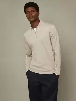 Image of Burton Menswear London Burton Slim Fit Long Sleeve Plain Zip Polo, Grey Size M Men