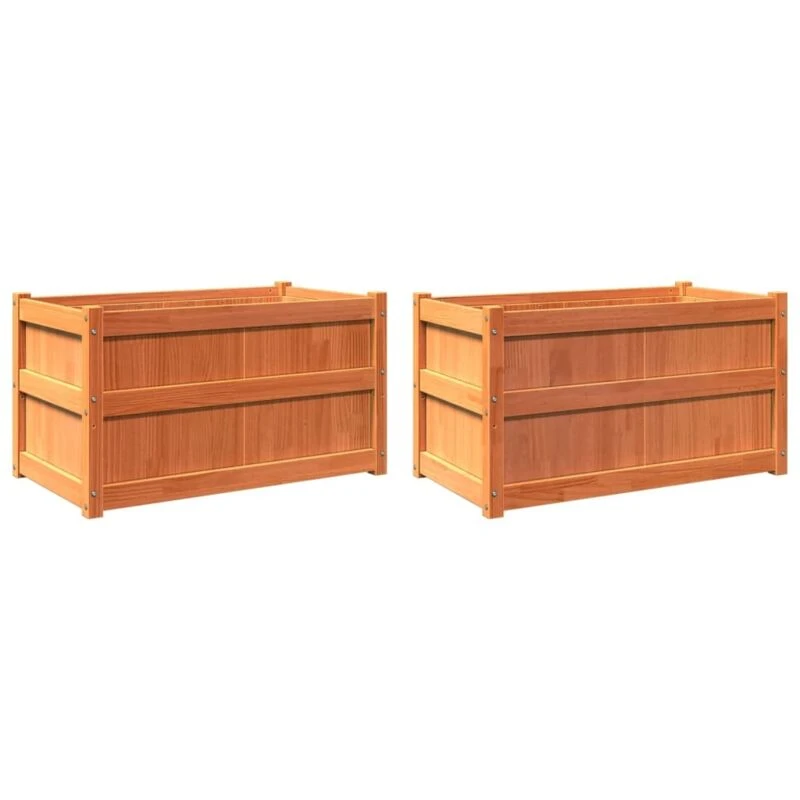 Image of vidaXL Planters 2pc Wax Brown Solid Wood Pine, Brown 837464