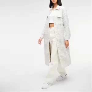 Image of Missguided Petite Houndstooth Longline Shacket - White