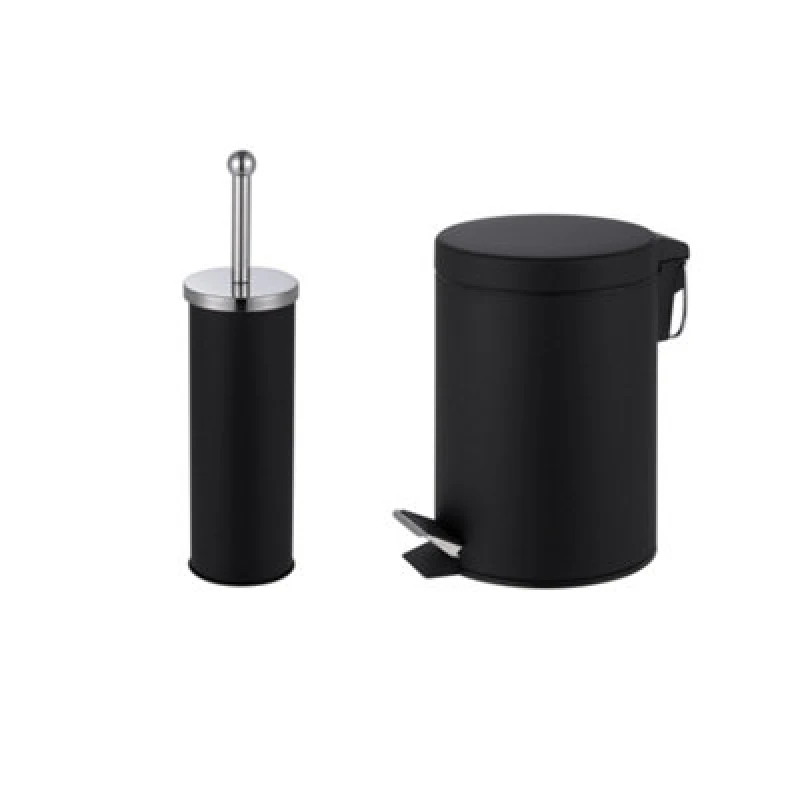 Image of Innoteck Essentials Pedal Dustbin And Toilet Brush With Holder Set - Black.