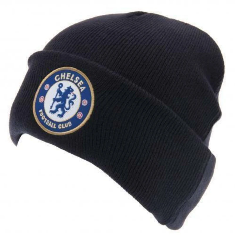Image of Chelsea FC Mens Official Turn Up Knitted Hat in Navy Navy Male One Size