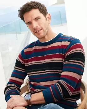 Image of Cotton Traders Mens Lambswool-Rich Stripe Jumper in Blue