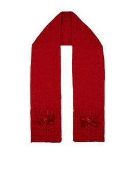 Image of Monsoon Girls Ruby Heart Velvet Bow Cable Scarf - Red