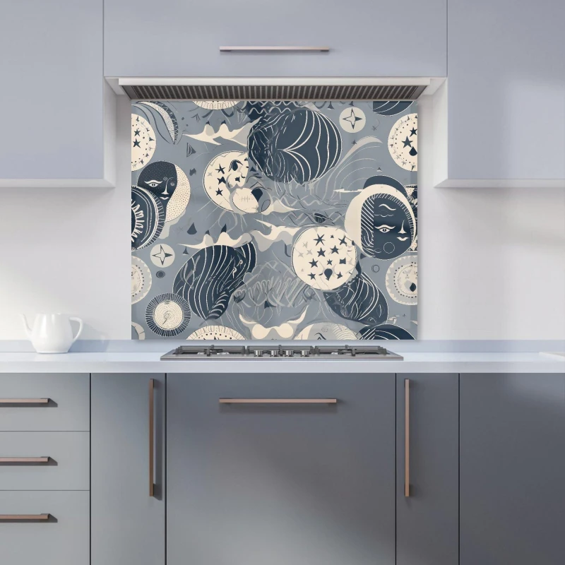 Image of Warren Reed - Designer Abstract Moon & Stars Kitchen Splashback in Grey Size: 900mm x 750mm Grey Unisex 900mm x 750mm