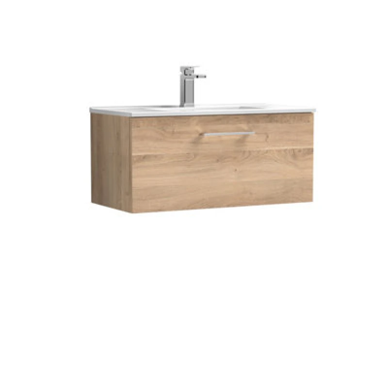 Image of NUIE Arno Wall Hung 1-Drawer Vanity Unit with Basin-2 800mm Wide - Bleached Oak - Nuie ARN3025B