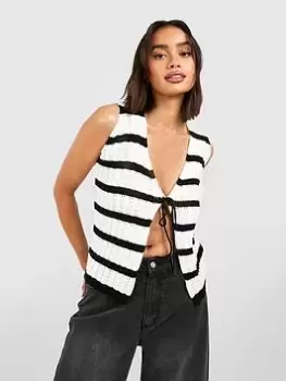 Image of Boohoo Crochet Stripe Knitted Waistcoat - White Size M Women
