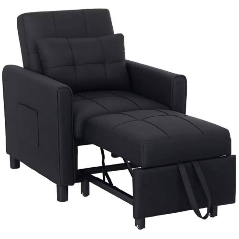 Image of HOMCOM Folding Chair Bed - Sleeper Chair with Pillow - Side Pockets - Black TJ Hughes 5061025097449