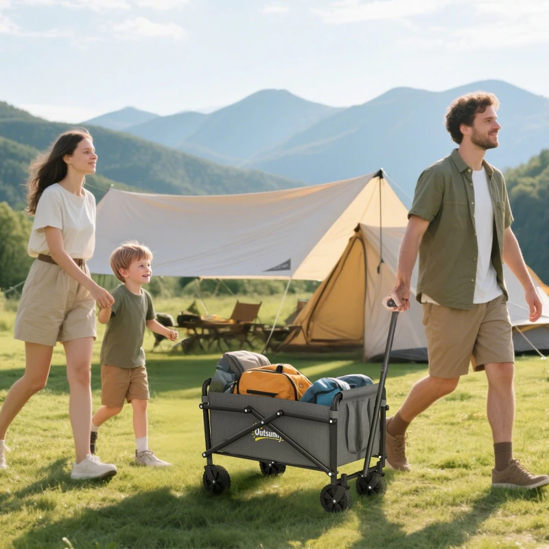 Image of OUTSUNNY 41L Festival Trolley, 60kg Heavy Duty Folding Trolley Cart, Grey Grey Unisex