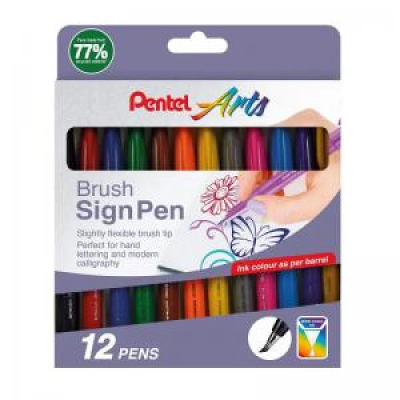 Image of Pentel Pentel Arts Brush Sign Pen Assorted Original Colours (Pack 12) - YSES15C/12-M YSES15C/12-M