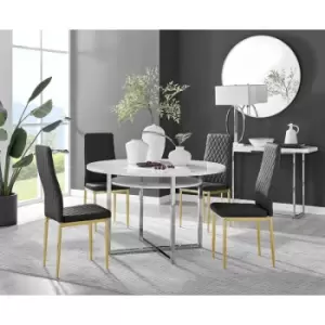 Image of Furniturebox Adley White High Gloss 120cm Storage Dining Table & 4 Black Milan Gold Leg Faux Leather Chairs