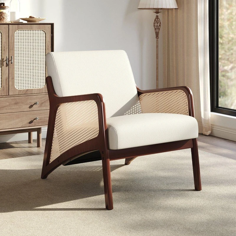 Image of Kabinet UK Corduroy Armchair with Rattan Armrest White unisex One size