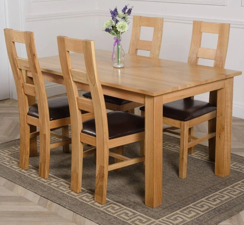 Image of Thats Furniture Oslo 150 x 90cm Medium Oak Dining Table & 4 Yale Chairs in Brown Brown Unisex 150 x 90 cm