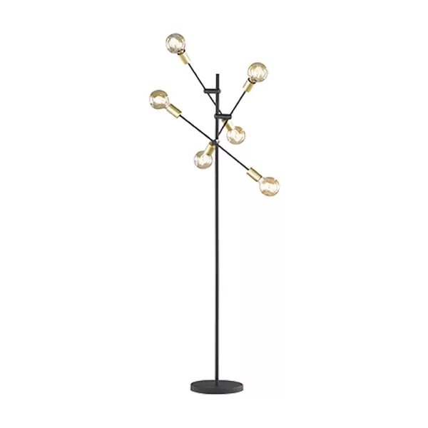 Image of Cross Modern 6 Light Multi Arm Floor Lamp Black Matt with Footswitch, Wiz Connected