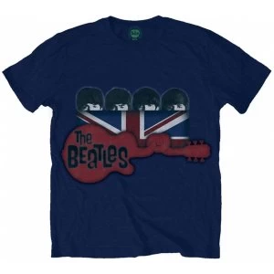 Image of The Beatles - Guitar & Flag Mens Small T-Shirt - Blue