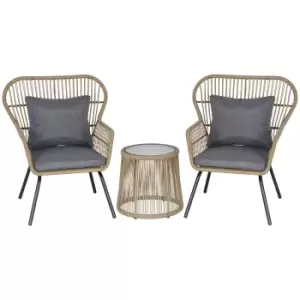 Image of 3 Piece Webbed Rattan Outdoor Patio Set with Steel Frame, Coffee