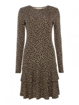 Image of Michael Kors Leopard flounce dress Camel