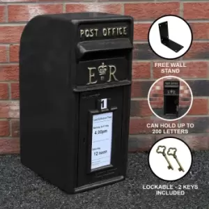Image of Royal Mail Post Box er Cast Iron Wall Mounted Wedding Authentic Pillar Replica Lockable Post Office Letter Box Black - Black