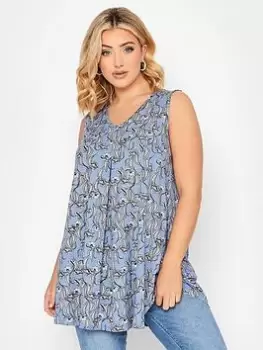 Image of Yours Pleat Front Floral Vest - Blue Size 30-32, Women