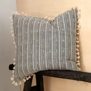 Image of Pineapple Elephant Adana Tasselled 100% Cotton Tasselled Filled Cushion, Black/White, 55 x 55 Cm