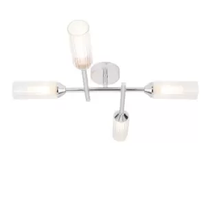 Image of Casoria Bathroom Multi Arm Glass Semi Flush Ceiling Lamp, Chrome Plate, Ribbed Glass, IP44