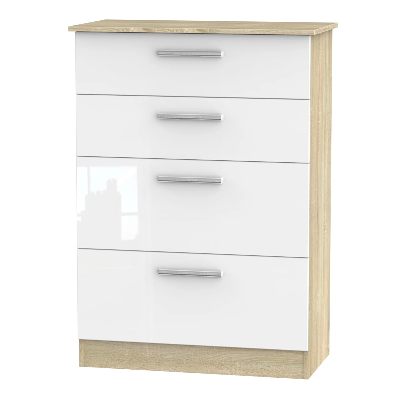Image of Trent 4 Drawer Deep Chest In White & Bardolino Oak (Ready Assembled)