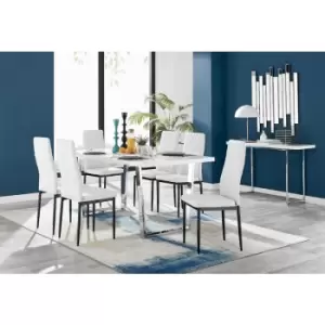 Image of Furniturebox UK - Furniturebox Kylo White High Gloss Dining Table & 6 Cream Velvet Milan Dining Chairs With Black Legs