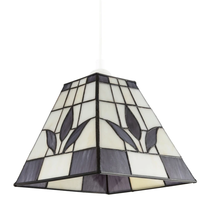 Image of Happy Homewares Traditional Stained Glass Tiffany Square Pendant Lighting Shade in Purple Purple Unisex