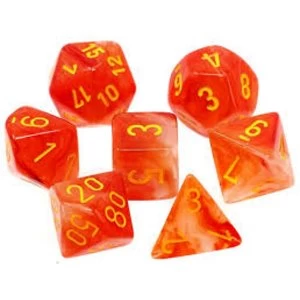 Image of Chessex Ghostly Glow Orange/Yellow Poly 7 Dice Set