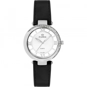 Image of EverSwiss Silver and Black 'Crystal' Ladies Watch - 2812-lzs
