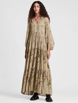 Image of Allsaints Trude Printed Floral Maxi Dress - Green